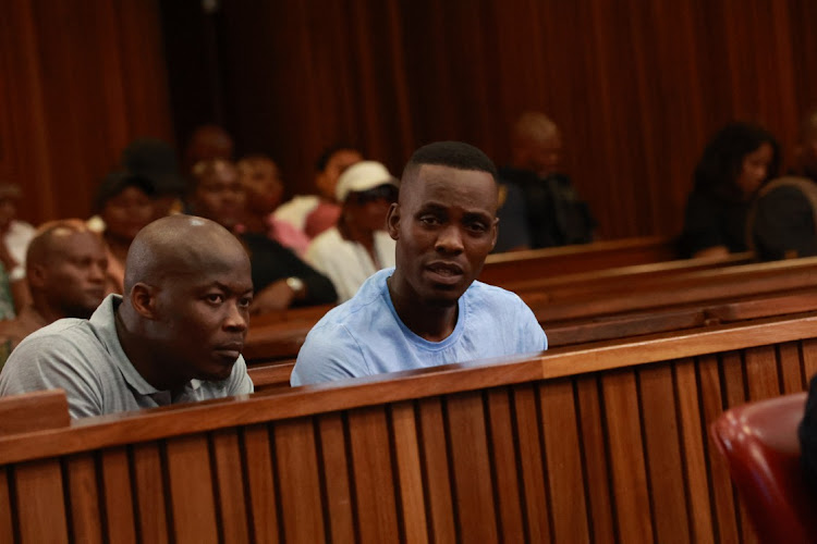 Muzi Sibiya and Bongani Ntanzi, accused of killing former Bafana Bafana keeper Senzo Meyiwa, in the dock at Pretoria high court.