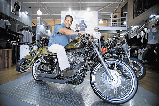 'Isidingo' star Jack Devnarain astride a custom Harley-Davidson