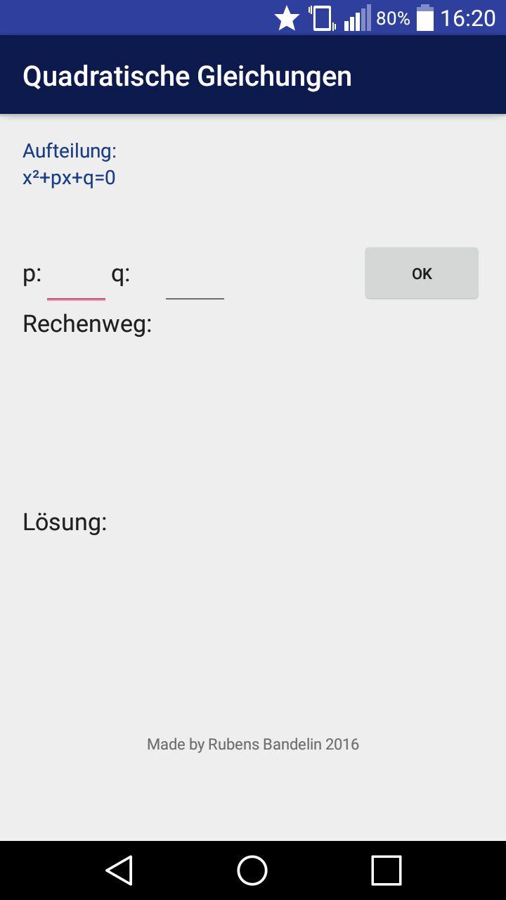 Android application Quadratische Gleichungen screenshort