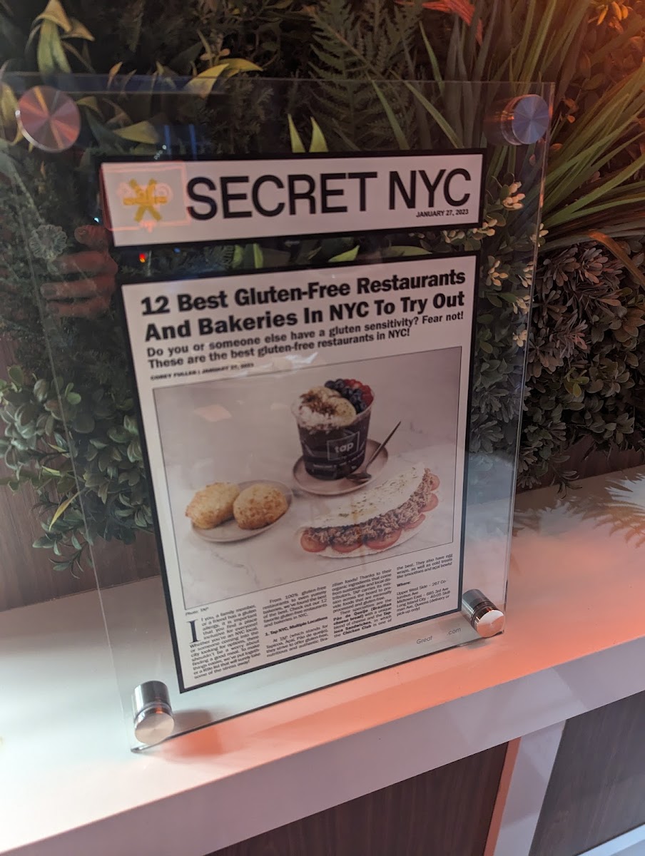 Tap NYC gluten-free menu