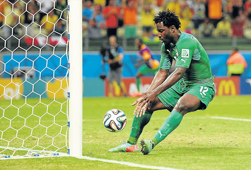 Wilfried Bony of the Ivory Coast celebrates scoring his team's first goal during the 2014 FIFA World Cup Brazil Group C match between Greece and the Ivory Coast at Castelao on June 24, 2014 in Fortaleza, Brazil Picture: GETTY IMAGES