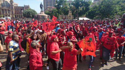 EFF members gather in Pretoria for a massive march by political parties against state Capture.