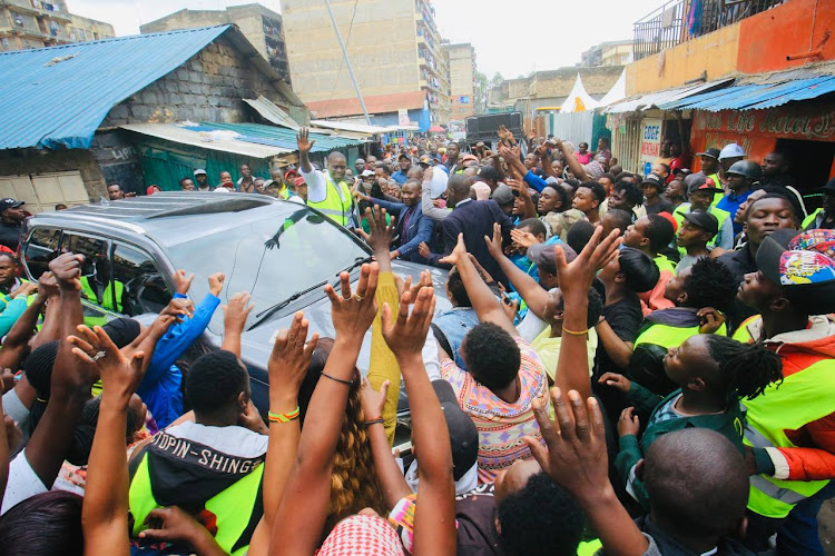 Residents of Mlango Kubwa, Mathare Constituency during the groundbreaking ceremony for the construction of the first public hospital in the ward on May 8, 2024.