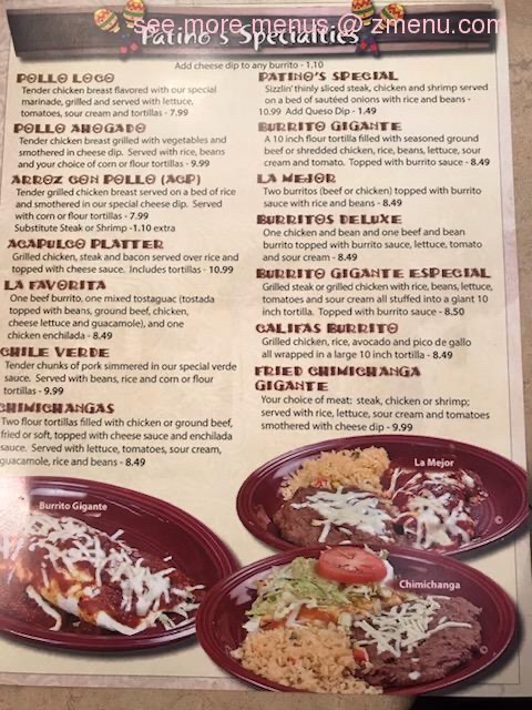 Patino's Mexican Food gluten-free menu