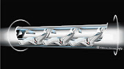 A depiction of Elon Musk's Hyperloop, a passenger-carrying pod inside a tube