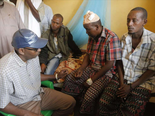 Mandera South MP Adan Kullow visits victims of an IED attack, August 15, 2018. /COURTESY