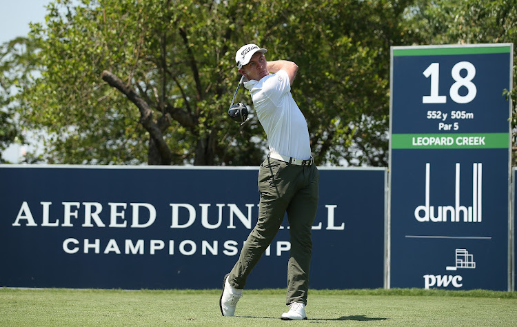 Grant Forrest of Scotland tees off on the 18th hole during Day One of the Alfred Dunhill Championship at Leopard Creek Country Golf Club on November 28, 2019 in Malelane, South Africa.