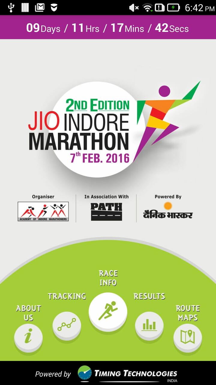 Android application Jio Indore Marathon screenshort