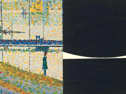 Bridget Riley's 'The Bridge at Courbevoie', 1959, and Kiss, 1961