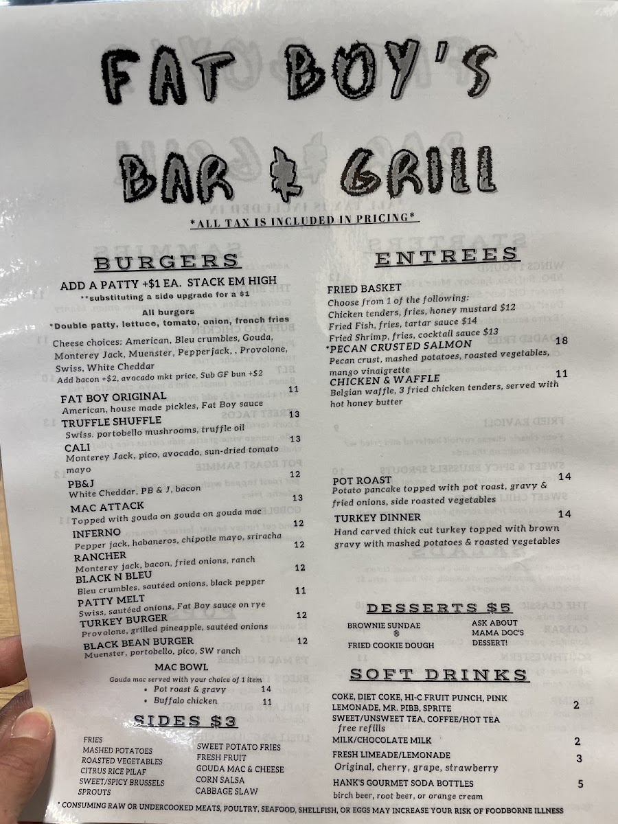 Fat Boy's Bar & Grill gluten-free menu