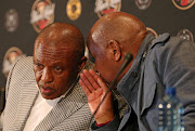 A file photo of Premier Soccer League and Orlando Pirates chairman Irvin Khoza with the chairman of Kaizer Chiefs Kaizer Motaung at a press conference. The Premier Soccer League has been criticized for its alleged lucklustre planning for the Ellis Park disaster which claimed the lives of 43 fans and injured more than 150 more at a packed Ellis Park Stadium in 2001. 