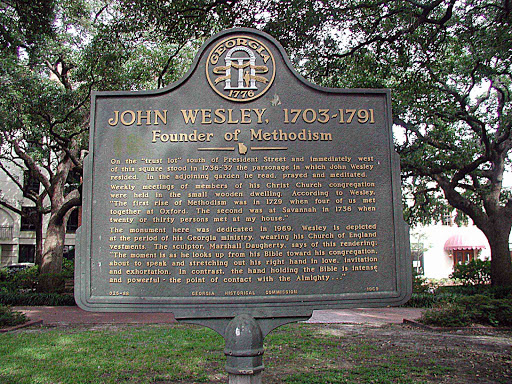On the ´trust lot´ south of President Street and immediately west of this square stood in 1736- 37 the parsonage in which John Wesley resided. In the adjoining garden he read, prayed and...