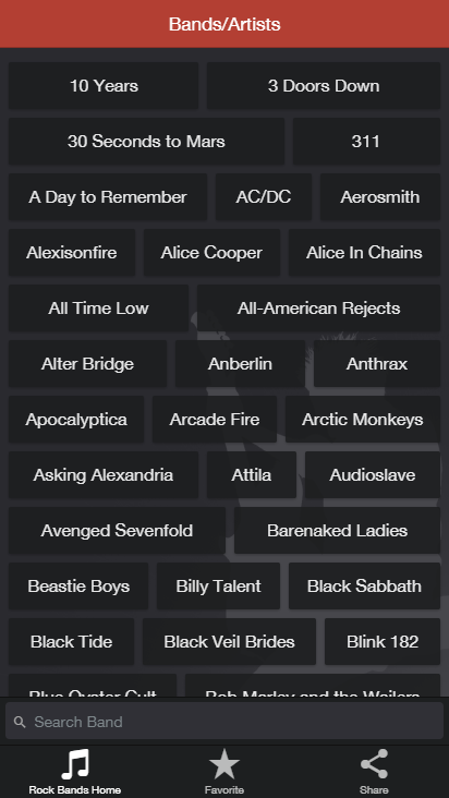 Android application Top Rock Bands - Lyrics screenshort