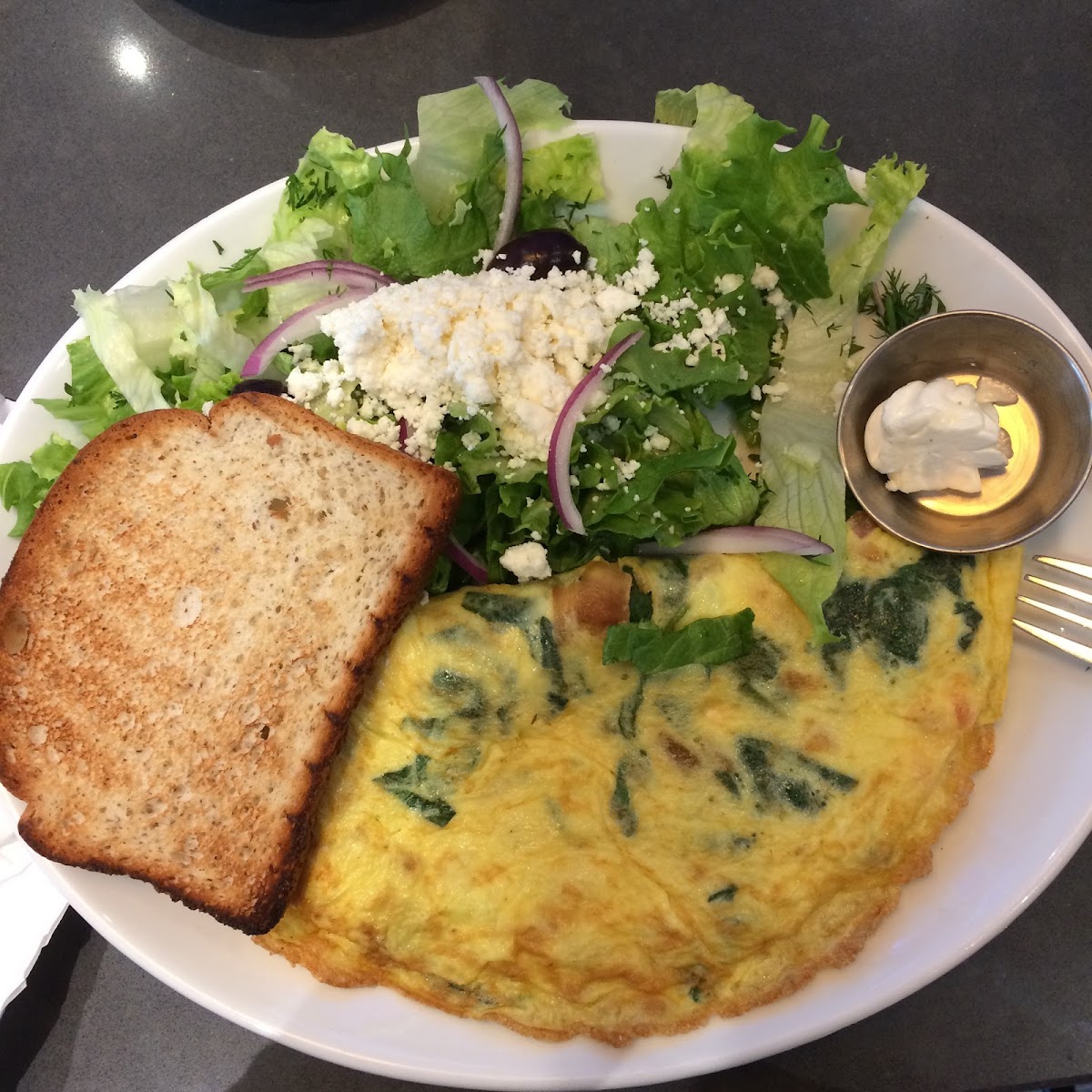 Mediterranean omelette with gluten free toast.