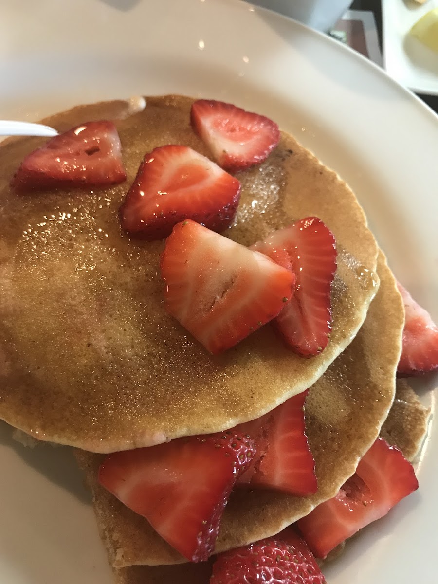 Gluten free pancakes with strawberries. Pretty good. I haven’t had pancakes in forever!