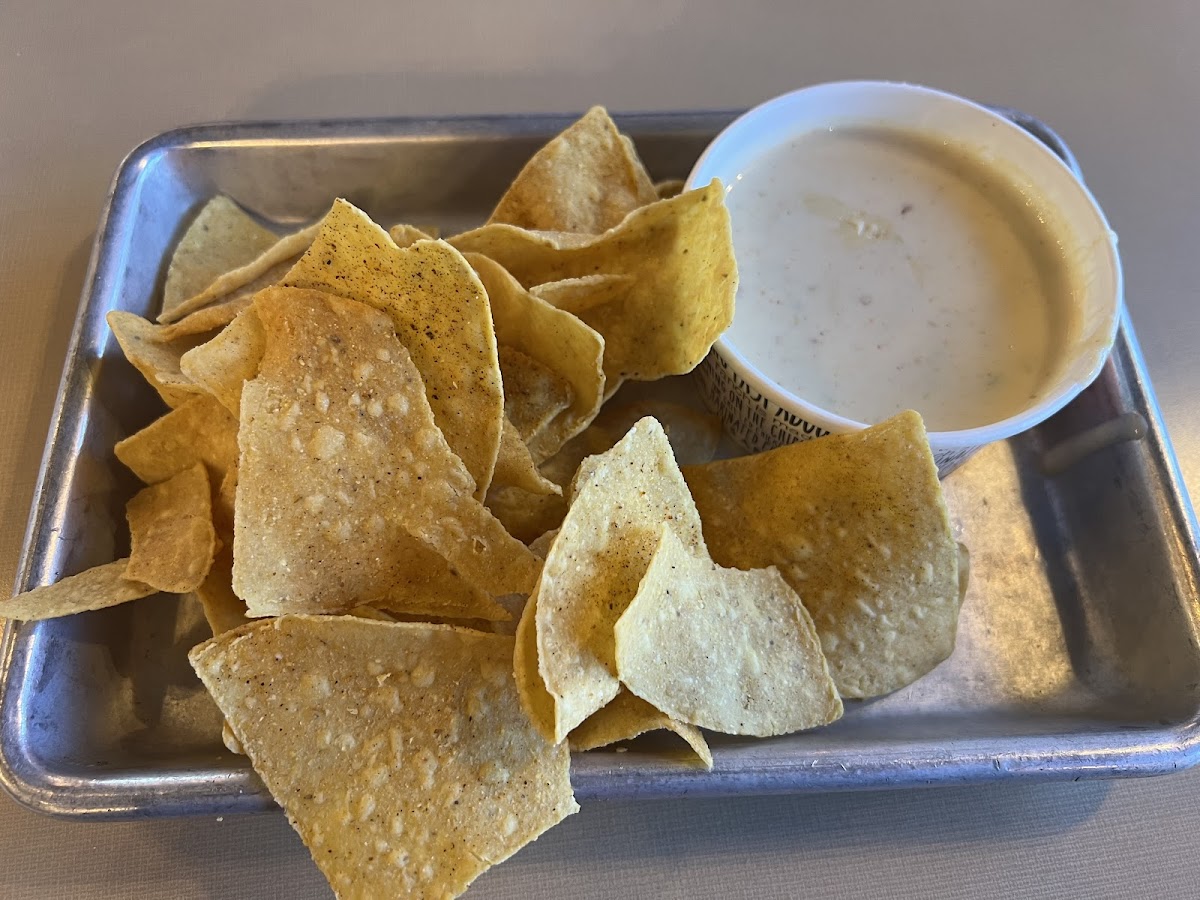Personal chips and queso. I was worried about the spice on the chips but had no issues.