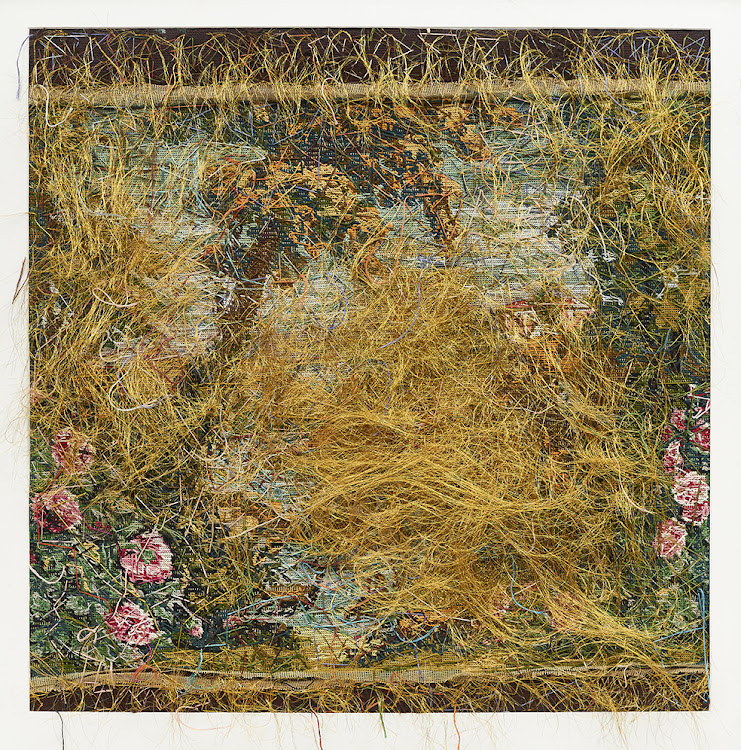 'Nostalgia' (100x100cm), tapestry, thread, aplique, 2017