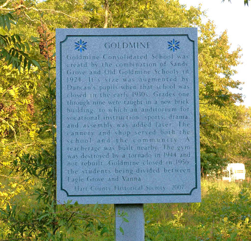Goldmine Consolidated School was created by the combination of Sandy Grove and Old Goldmine Schools in 1924. It's size was augmented by Duncan's pupils when the school was closed in the early...