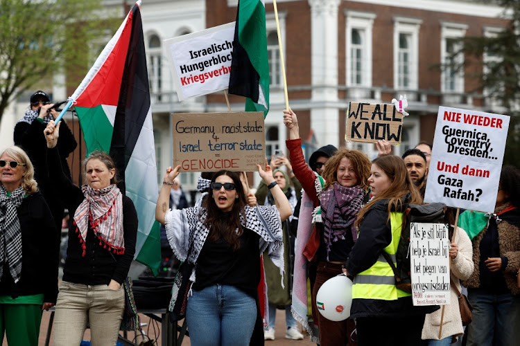 People demonstrate in support of Palestinians, on the day Nicaragua asked the International Court of Justice to order Berlin to halt military arms exports to Israel. Picture: REUTERS/Piroschka van de Wouw