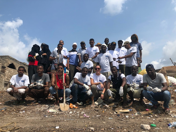 Volunteers join a clean-up in Lamu