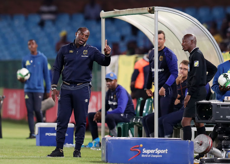 Cape Town City FC head coach Benni McCarthy gesturing to match officials during the Absa Premiership 2017/18 match against the home side Mamelodi Sundowns at Loftus Versveld Stadium, Pretoria South Africa on 19 December 2017.