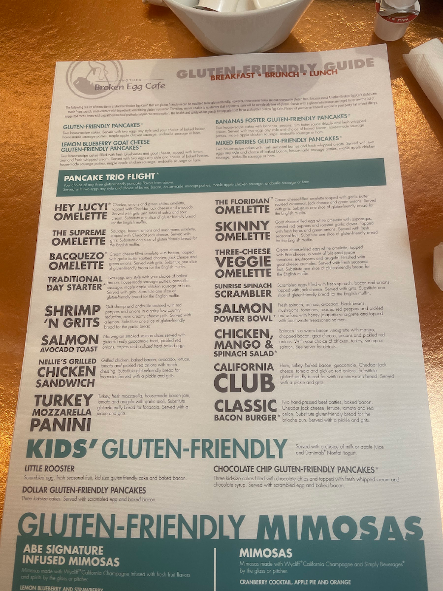 Another Broken Egg Cafe gluten-free menu