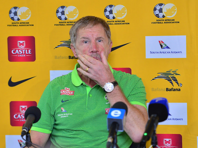 Bafana Bafana head coach Stuart Baxter during the national team's departures press conference at Southern Sun International, Johannesburg on 19 March 2018.