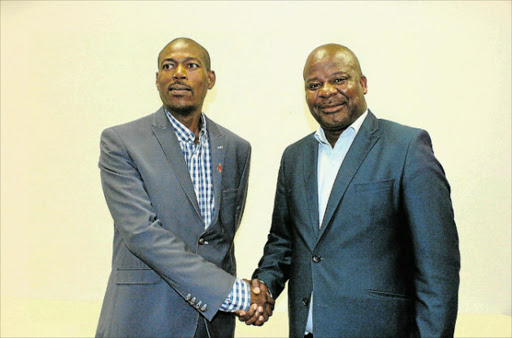 SHARING NOTES: ECHTL deputy chairman Nkosi Langa Mavuso with the DA provincial leader Nqaba Bhanga, yesterday Picture: LULAMILE FENI