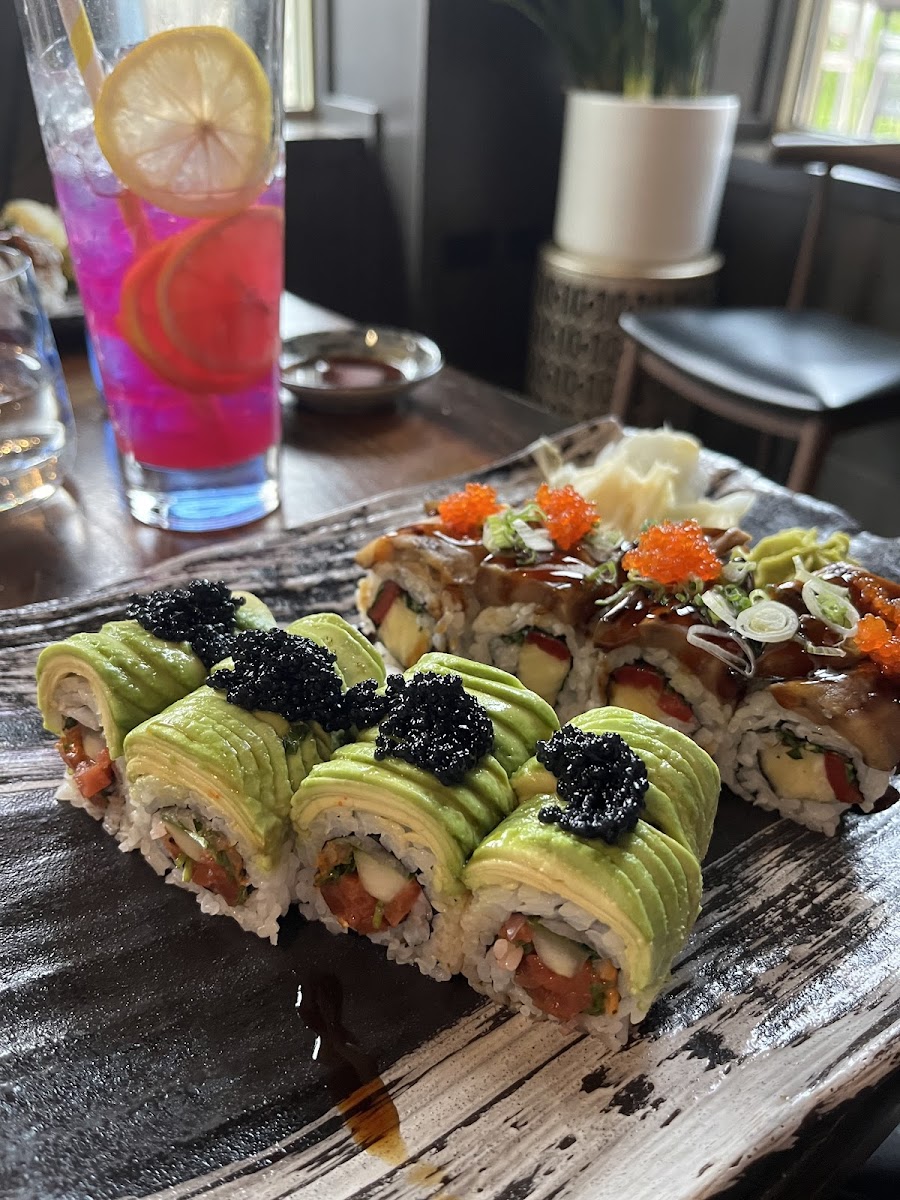 GF + Vegan sushi, Green Goddess & Unami Express rolls are a must!!!