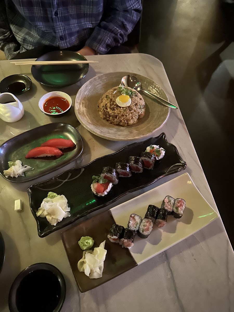 Rolls and fried rice- the toro scallion roll was amazing!