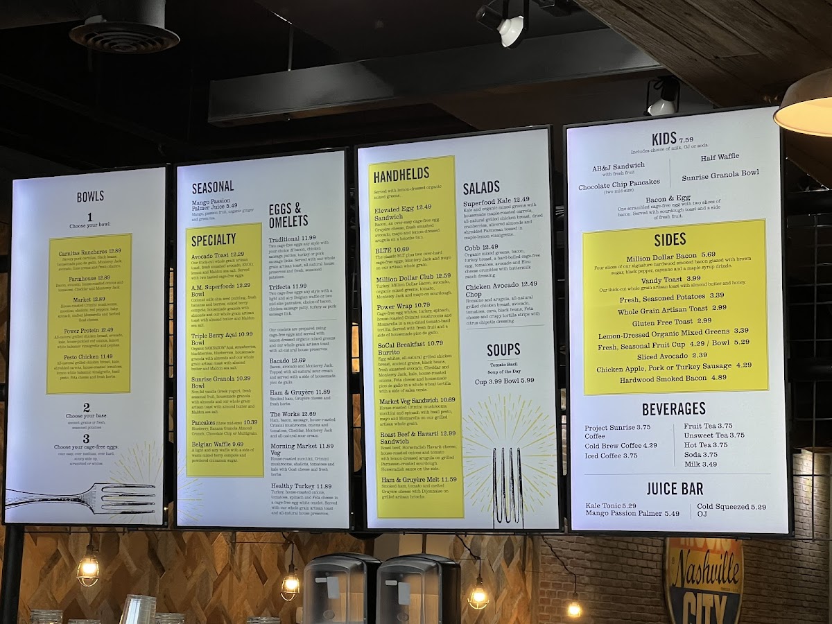 Sun & Fork gluten-free menu