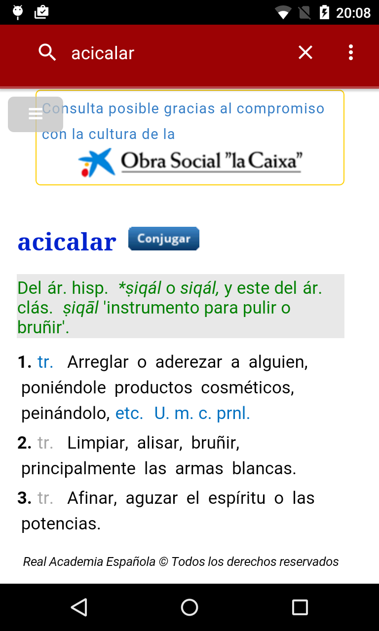 Android application Diccionario castellano screenshort