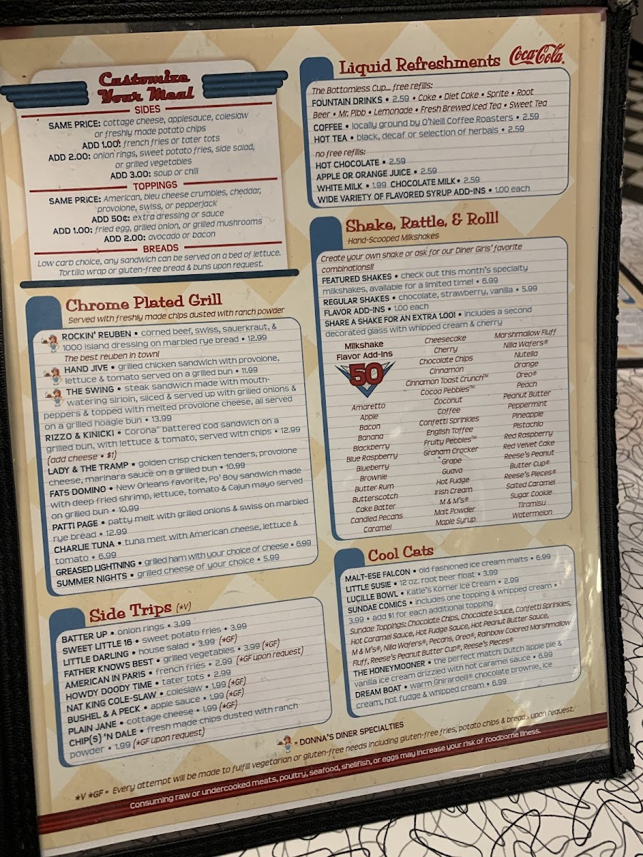 Donna's Diner gluten-free menu