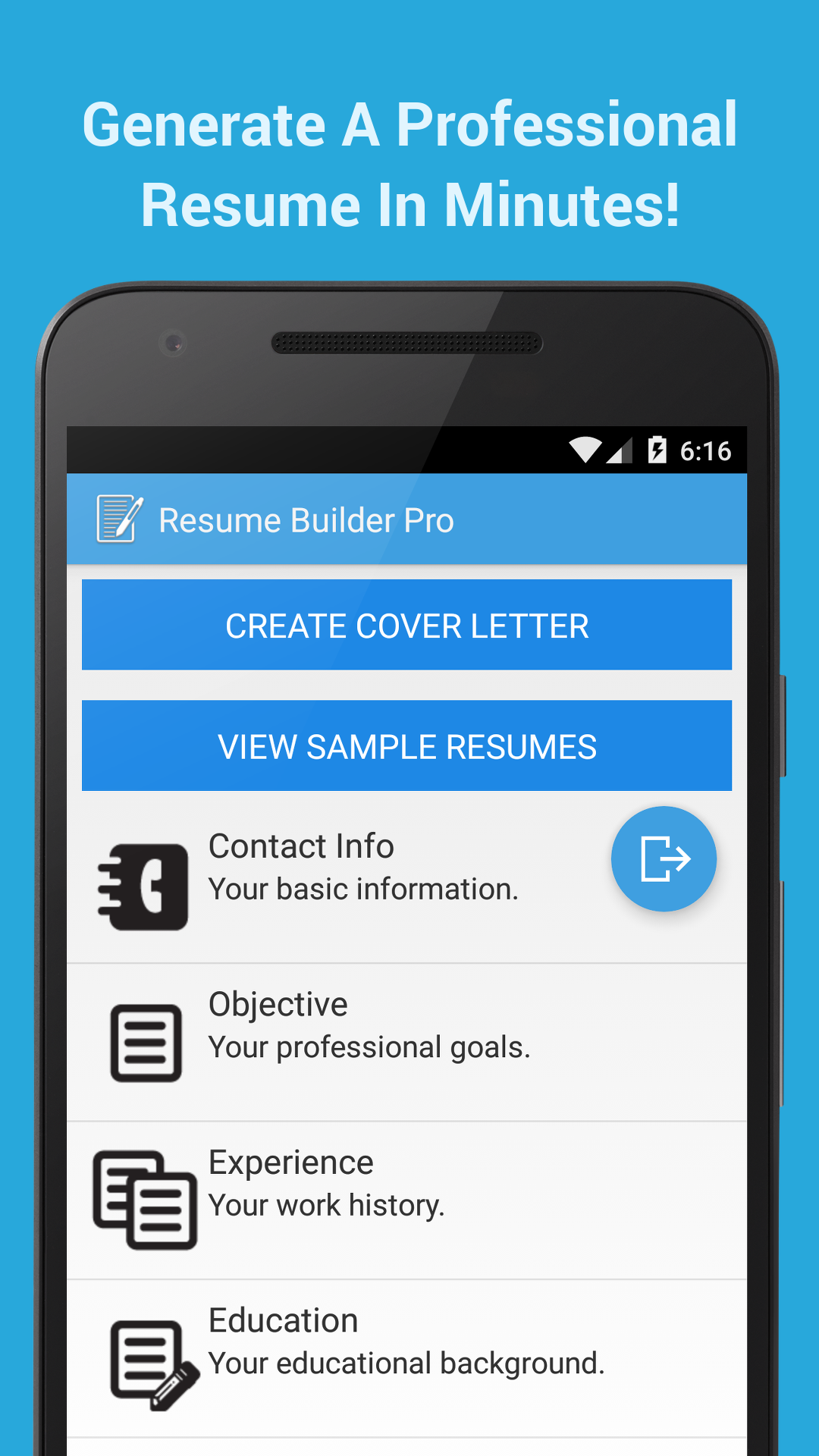 Android application Resume Builder Pro screenshort