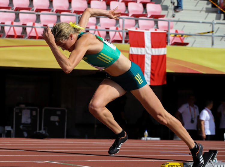 Zeney van der Walt of South Africa at the start of the heats in the women's 400m hurdles during the morning session on day 2 of the IAAF World U20 Championships at Tampere Stadium on July 11, 2018 in Tampere, Finland.