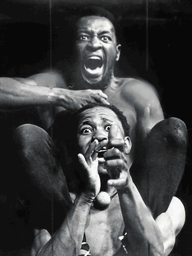 SOUTH AFRICAN CLASSIC: Mbongeni Ngema, top, and Percy Mtwa in a 1981 production of 'Woza Albert!' during the heyday of protest theatre
