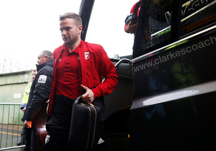 Watford's Tom Cleverley arrives at the match venue before a Premier League match on March 3 2020 before sports around the world was halted by Covid-19.