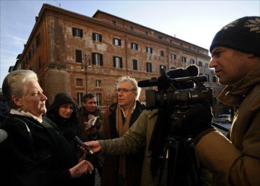 Irish abuse victim Marie Collins (L) speaks to AFP reporters. File picture