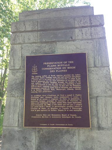 This plaque commemorates the preservation of the plains bison by the Canadian government. A large proportion of plains bison currently in conservation herds are descendants of the Pablo-Allard...