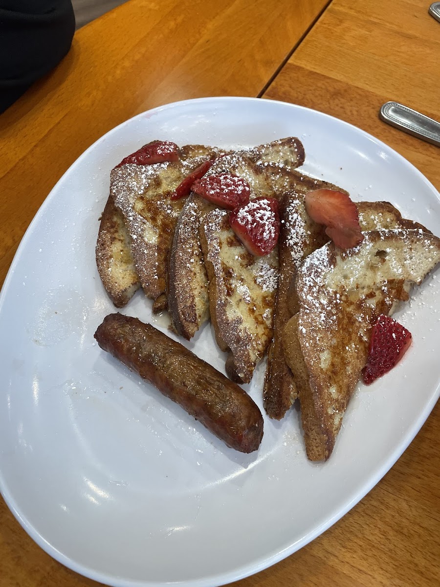 GF French Toast and Pork Sauage Links (served with two, he started before I got the picture)