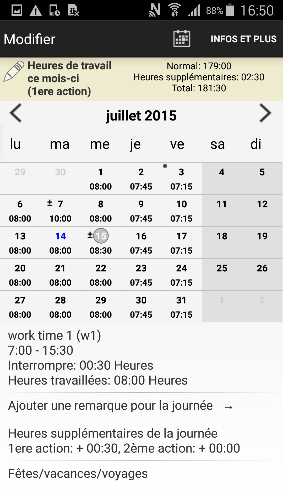 Android application Worktimes - employee screenshort