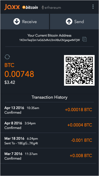 Android application Jaxx Bitcoin &amp; Ethereum Wallet screenshort