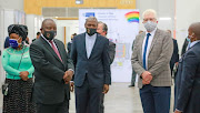 President Cyril Ramaphosa (left) along with health minister Zweli Mkhize (middle) and Western Cape premier Alan Winde (right) during the province's Covid-19 response assessment on June 5 2020.