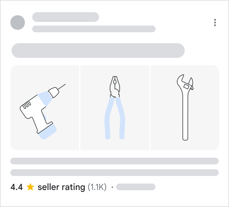 Ilustrație cu evaluările vânzătorilor care apar în rezultatele îmbogățite din Google Ads.