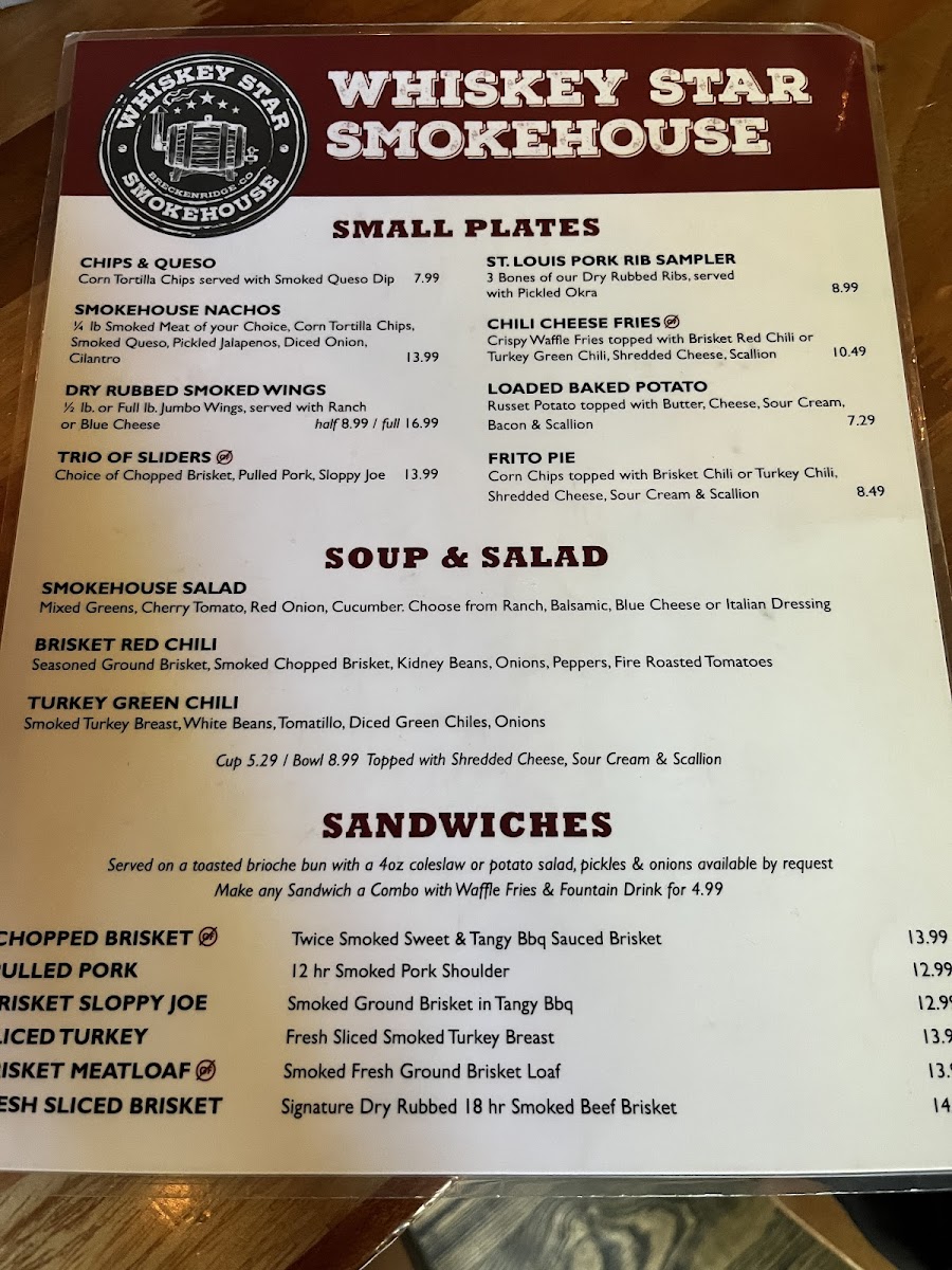 Whiskey Star Smokehouse gluten-free menu