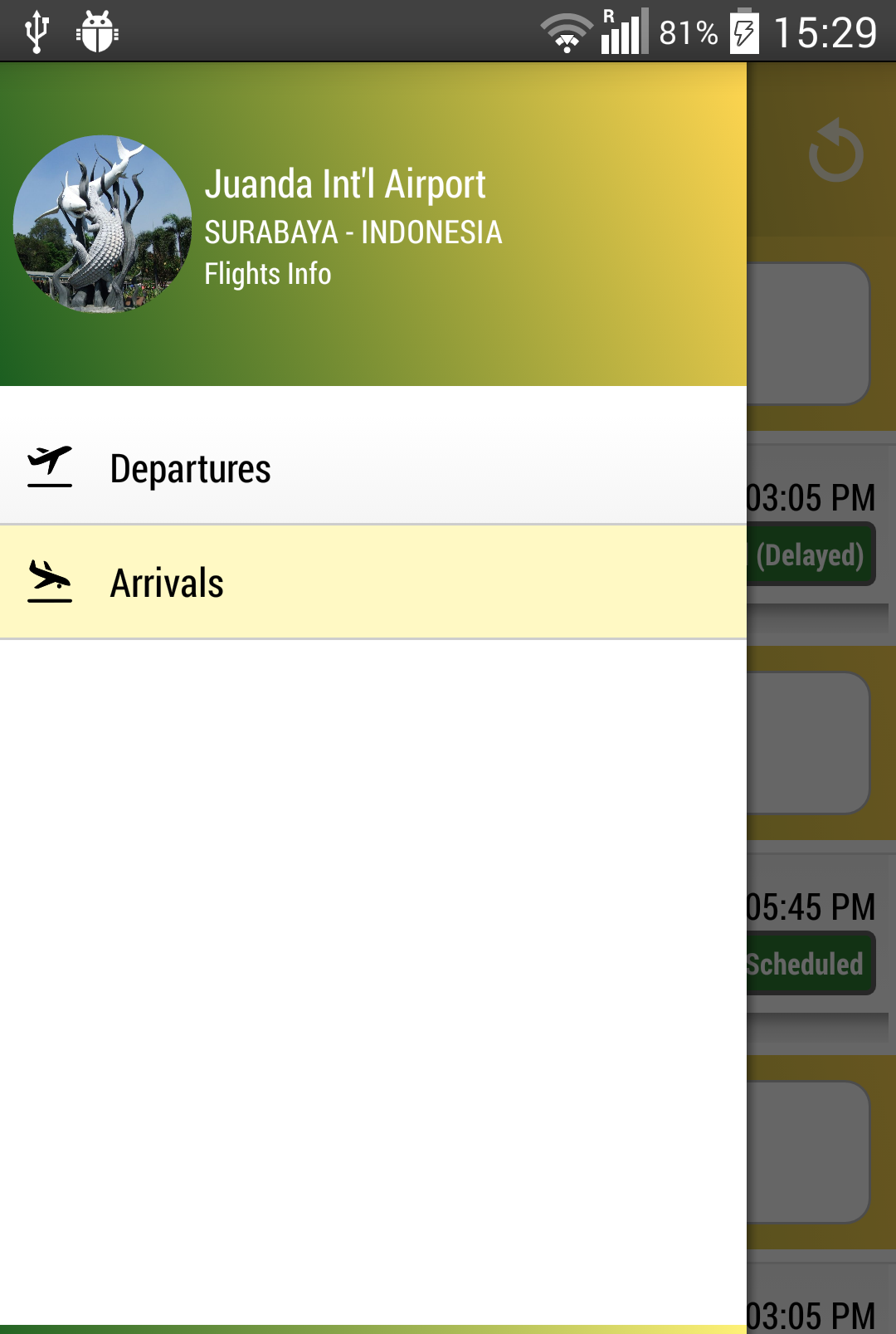 Android application Surabaya Juanda Airport Flight screenshort