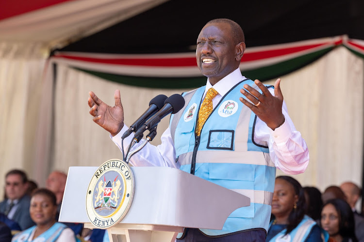 President William Ruto speaking during the unveiling of 100,000 Community Health Promoters kits to 47 County Governments at Uhuru Park, Nairobi County on September 25, 2023.