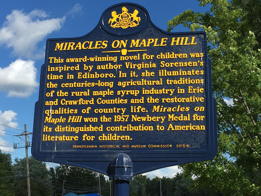 This plaque commemorates local author Virginia Sorenson's 1957 Newberry Medal award winning book "Miracles on Maple Hill" which tells the story, from a little girl's perspective, of her father's...