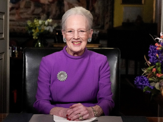 Queen Margrethe II gives a New Year's speech from Christian IX's Palace, Amalienborg Castle, in Copenhagen, Denmark, Sunday 31 December 2023.