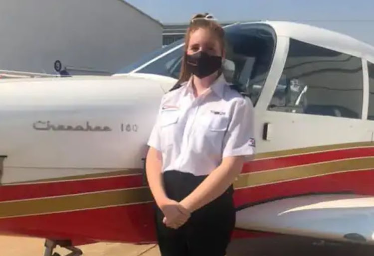 Anika de Beer with the plane she was piloting when it crashed at Wonderboom Aerodrome, Pretoria.